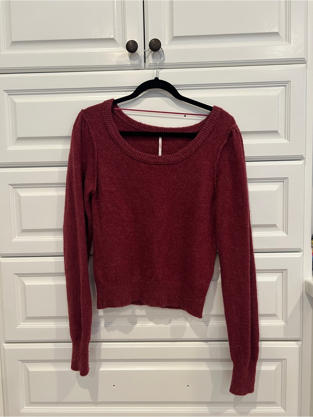Free People Dusty Burgundy Ribbed-Neck Knit Sweater